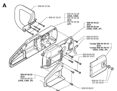 Chassis / Frame Diagram and Parts List for 316 20000600001-20030100000 Husqvarna Chainsaw
