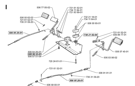 Pedals Diagram and Parts List for RIDER970 1998-03 Husqvarna Lawn Mower