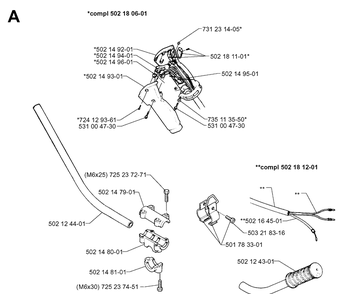 Handle And Controls 2 Diagram and Parts List for 132R 19994000001-20050100000 Husqvarna Brush Cutter