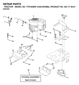Engine Diagram and Parts List for YTH1848XP (954170057-B)(2003-01) Husqvarna Lawn Tractor