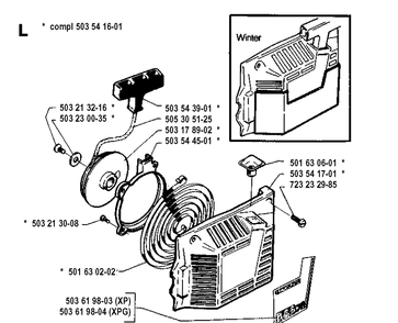 Starter Diagram and Parts List for 262XP 19924400001-19942300000 Husqvarna Chainsaw