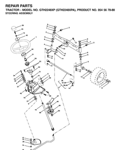 Steering Diagram and Parts List for GTH2248XP-GTH2248XPA 2002-01 Husqvarna Lawn Tractor