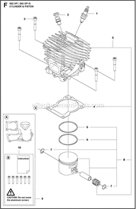 Cylinder Piston Diagram and Parts List for 592XPG  Husqvarna Chainsaw