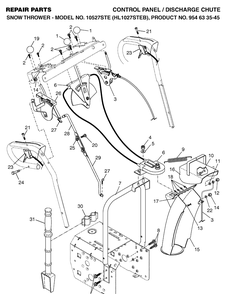 Control Panel And Discharge Chute Diagram and Parts List for 10527STE (HL1027STEB)(2004-09) Husqvarna Snow Blower