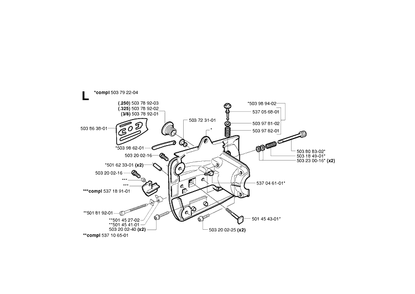 Crankcase Diagram and Parts List for 336 20040100001-20051000000 Husqvarna Chainsaw