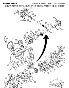 Auger Housing And Impeller Diagram and Parts List for 1130ST (HU1130STA)(2002-09) Husqvarna Snow Blower