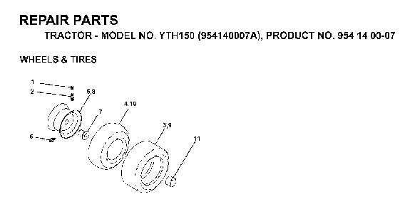 Wheels And Tires Diagram and Parts List for YTH150 (954140007A, 954140007)(1997-01) Husqvarna Lawn Tractor