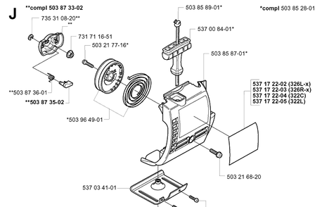 Starter Diagram and Parts List for 326C 20010900001-20020500000 Husqvarna Edger