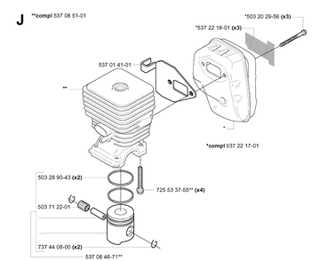 Cylinder Piston Diagram and Parts List for 326P 20042300001-20062700000 Husqvarna Pole Saw