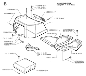 Hood Diagram and Parts List for R850 1998-03 Husqvarna Lawn Tractor