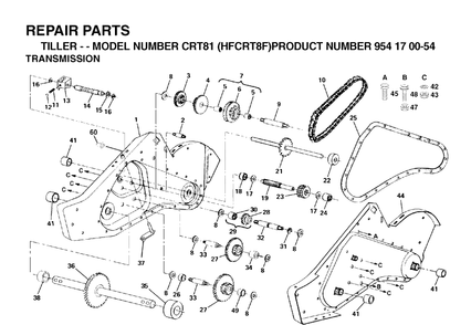 Transmission Diagram and Parts List for CRT81 (HFCRT8F)(2002-01) Husqvarna Cultivator