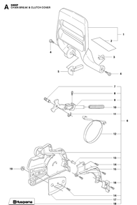 Chain Brake Clutch Cover Diagram and Parts List for 346XP 2011-01 Husqvarna Chainsaw