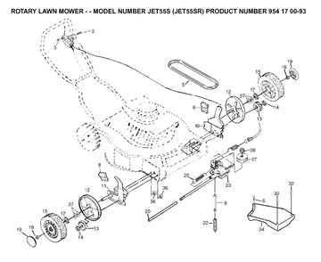 Drive Diagram and Parts List for JET55 (954170093-R)(2003-01) Husqvarna Lawn Mower