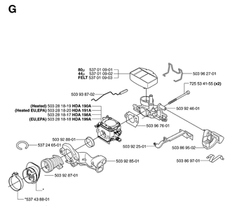 Carburetor And Air Filter Diagram and Parts List for 359 20070900001-Current Husqvarna Chainsaw