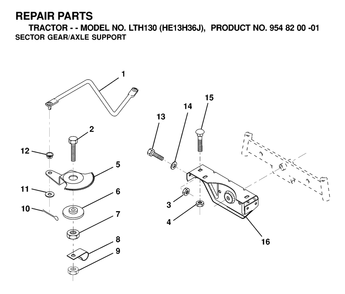 Sector Gear / Axle Support Diagram and Parts List for LTH130 (954820001-J)(2000-03) Husqvarna Lawn Tractor