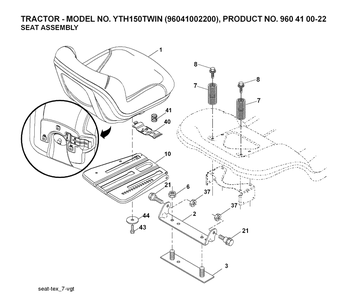 Seat Diagram and Parts List for YTH150 (96041002200)(2007-04) Husqvarna Lawn Tractor