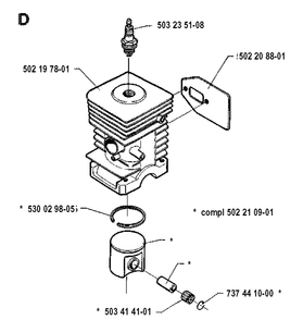 Cylinder Piston Diagram and Parts List for 235R 19914800001-19930600000 Husqvarna Brush Cutter