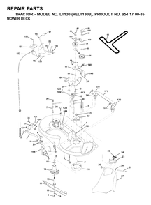 Mower Deck / Cutting Deck Diagram and Parts List for LT130 (954170035-B)(2001-03) Husqvarna Lawn Tractor
