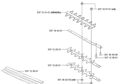 Cutter Bars Diagram and Parts List for HA850 2004-01 Husqvarna Hedge Trimmer