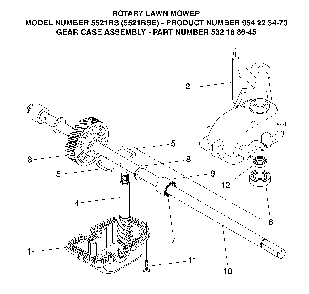 Gear Case Diagram and Parts List for 5521RSE (954223270, 532188645)(2004-07) Husqvarna Lawn Mower