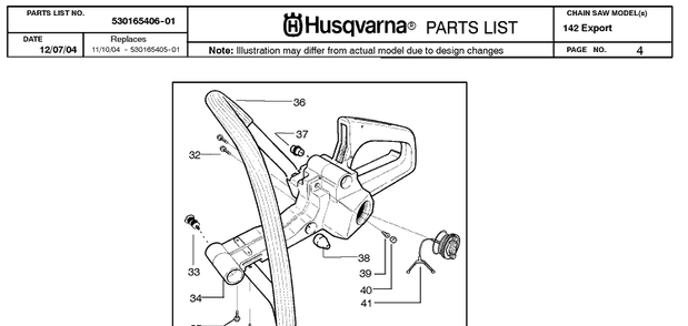 Fuel Tank And Handle Diagram and Parts List for 142 20050100001-20064900000 Husqvarna Chainsaw