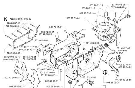 Crankcase Diagram and Parts List for 395XP/ (XPG)(20010100001-20034000000) Husqvarna Chainsaw