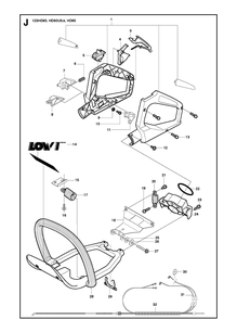 Handle And Controls Diagram and Parts List for 123HD65X 20100600001-Current Husqvarna Hedge Trimmer
