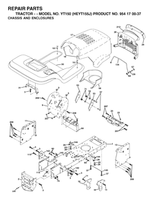 Chassis And Enclosures Diagram and Parts List for YT150 (954170037-J)(2001-09) Husqvarna Lawn Tractor