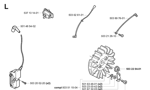 Ignition System Diagram and Parts List for 371K 2002-01 Husqvarna Lawn Tractor Accessories