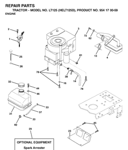 Engine Diagram and Parts List for LT125 (HELT125D)(2002-06) Husqvarna Lawn Tractor