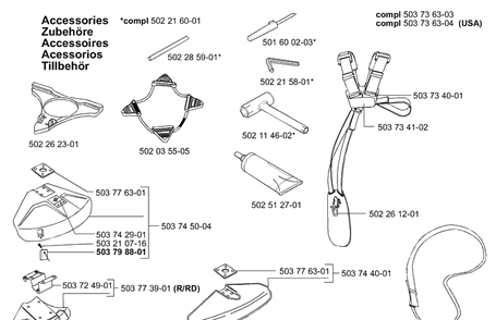 Accessories Diagram and Parts List for 225L 2000-10 Husqvarna Trimmer