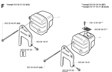 Muffler Diagram and Parts List for 346XP 20032200001-20041000000 Husqvarna Chainsaw