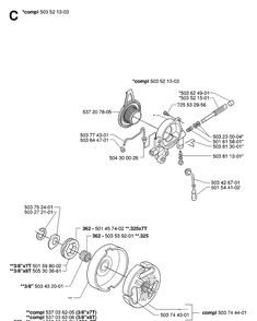 Clutch And Oil Pump Diagram and Parts List for 362XP 20070100001-Current Husqvarna Chainsaw