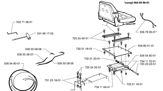 Seat And Accessories Diagram and Parts List for RIDER1200 1998-01 Husqvarna Lawn Mower