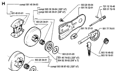 Clutch And Oil Pump Diagram and Parts List for 55 19900100001-19914000000 Husqvarna Chainsaw