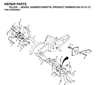 Tine Assembly Diagram and Parts List for 650RTT (954329172)(2003-01) Husqvarna Cultivator