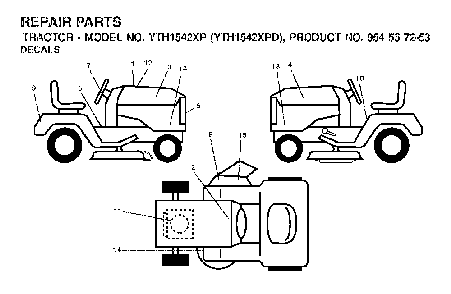 Decals Diagram and Parts List for YTH1542XPD (954567253)(2001-12) Husqvarna Lawn Tractor