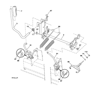 Mower Lift Lever Diagram and Parts List for YTH24V48LS (96043011603)(2011-08) Husqvarna Lawn Tractor