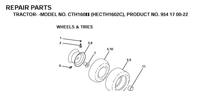 Wheels And Tires Diagram and Parts List for CTH160II (HECTH1602C)(2001-02) Husqvarna Lawn Tractor