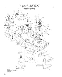 72 Inch/183cm Cutting Deck Diagram and Parts List for 968999770 2009-03 Husqvarna Lawn Mower