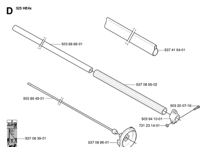 Shaft Diagram and Parts List for 325HA110 20054000001-20040100000 Husqvarna Hedge Trimmer