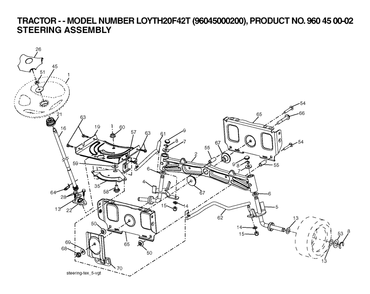 Steering Diagram and Parts List for YTH20F42T (960450002-00)(2006) Husqvarna Lawn Tractor