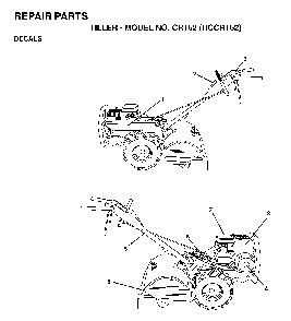 Decals Diagram and Parts List for CRT52 (HCCRT52, 954140020)(1997-01) Husqvarna Tiller