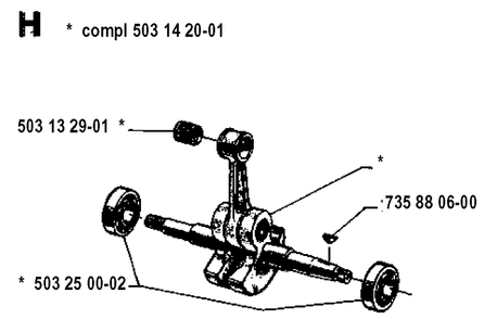 Crankshaft Diagram and Parts List for 3120 19942300001-19960100000 Husqvarna Chainsaw