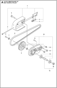 Belt Guard And Pulley Diagram and Parts List for K1270II  Husqvarna Concrete Saw