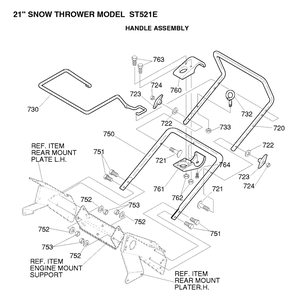 Handle And Controls Diagram and Parts List for ST521E 1997-01 Husqvarna Snow Blower