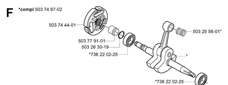 Crankshaft Diagram and Parts List for 372XP/ (XPG)(20034000001-20051800000) Husqvarna Chainsaw