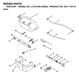 Dash Diagram and Parts List for LT125 (HE12536D)(1998-12) Husqvarna Lawn Tractor