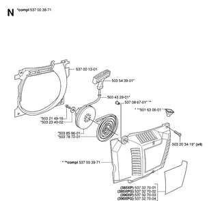 Starter Diagram and Parts List for 390XP/ (XPGXPW)(20064100001-20101900001) Husqvarna Chainsaw
