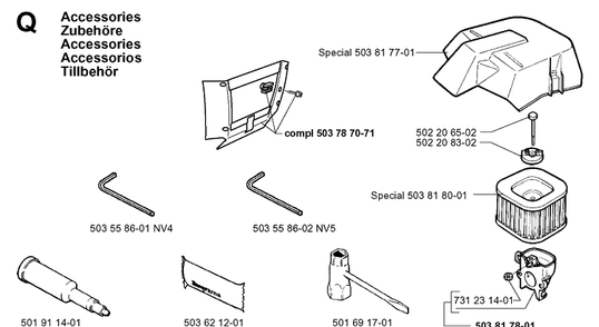 Accessories Diagram and Parts List for 371XP 19960900001-19963500000 Husqvarna Chainsaw